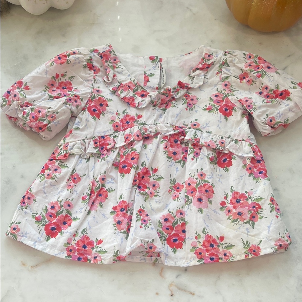 Janie and Jack Floral Blouse - Pink and White